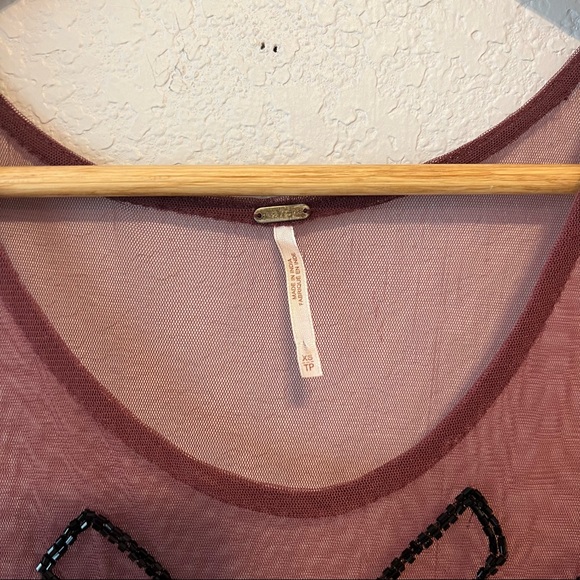 Free People Maroon Beaded Sheer Tunic XS - Picture 5 of 8